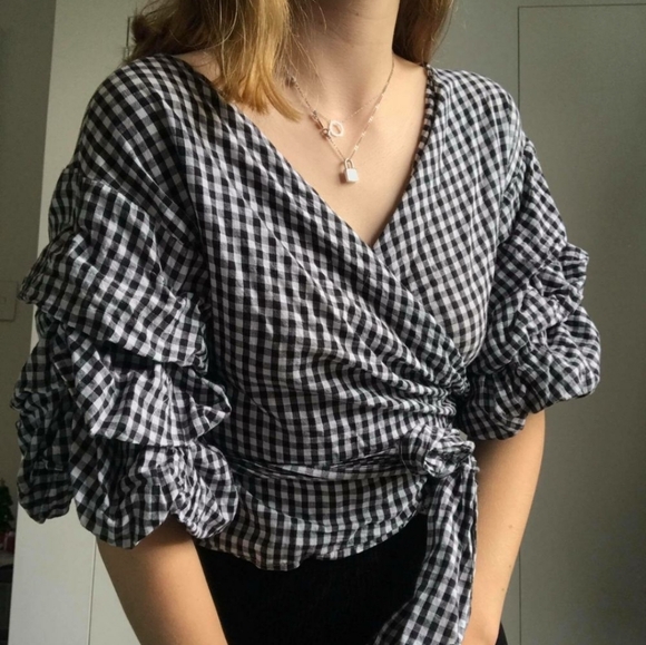 Forever 21 Tops - Black and White Gingham Wrap Top